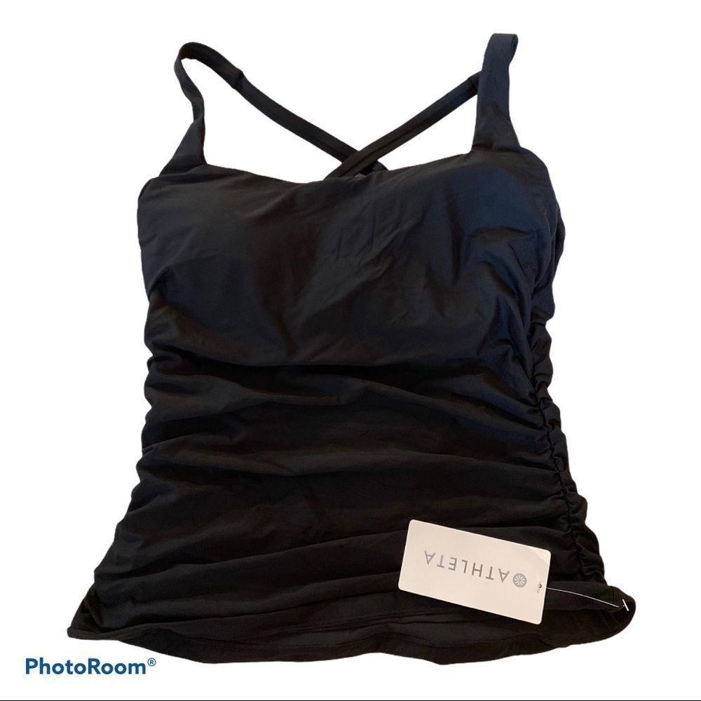 Athleta Square Neck Bra Cup Tankini Black 32D/DD Small​